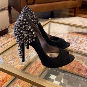 Sam Edelman black suede open toe heels sz 7